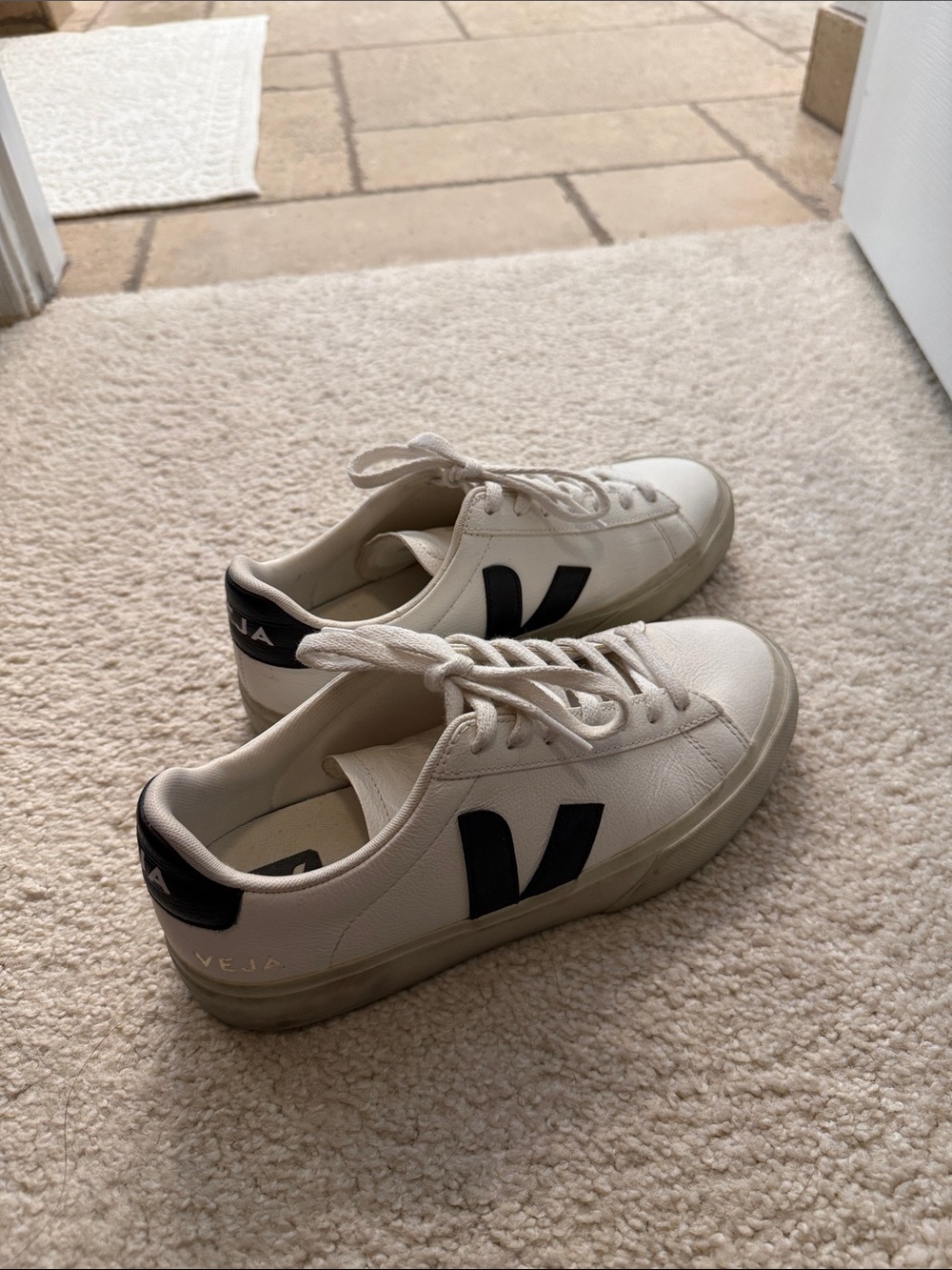 Veja White Leather Sneakers with Black V Logo